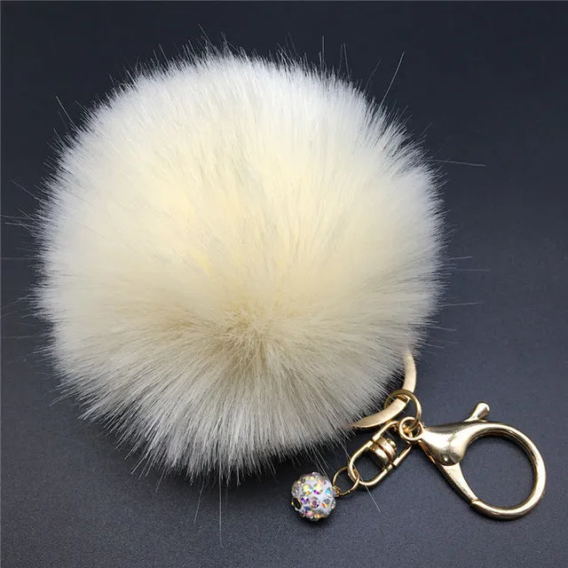 12 Colors 8cm Handbag Bunny Cute Bag Rhinestone Blank Fluffy Rabbit Fur Pom Pom Ball Keychain To Locate Keys Stylish Fashion