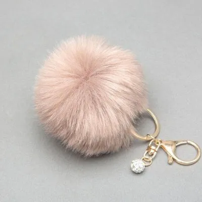 12 Colors 8cm Handbag Bunny Cute Bag Rhinestone Blank Fluffy Rabbit Fur Pom Pom Ball Keychain To Locate Keys Stylish Fashion