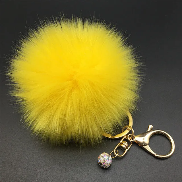 12 Colors 8cm Handbag Bunny Cute Bag Rhinestone Blank Fluffy Rabbit Fur Pom Pom Ball Keychain To Locate Keys Stylish Fashion