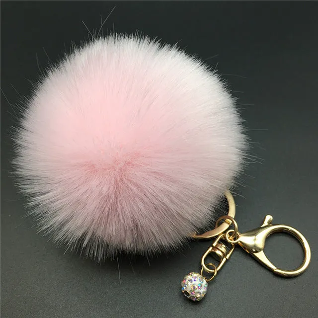 12 Colors 8cm Handbag Bunny Cute Bag Rhinestone Blank Fluffy Rabbit Fur Pom Pom Ball Keychain To Locate Keys Stylish Fashion