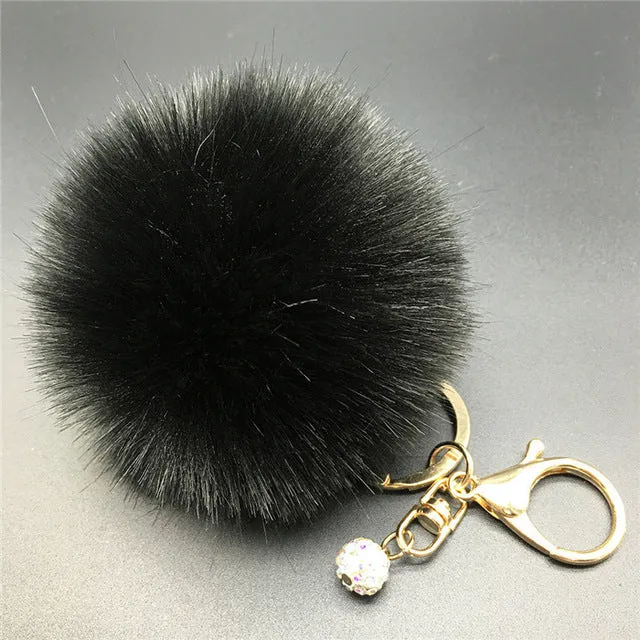 12 Colors 8cm Handbag Bunny Cute Bag Rhinestone Blank Fluffy Rabbit Fur Pom Pom Ball Keychain To Locate Keys Stylish Fashion