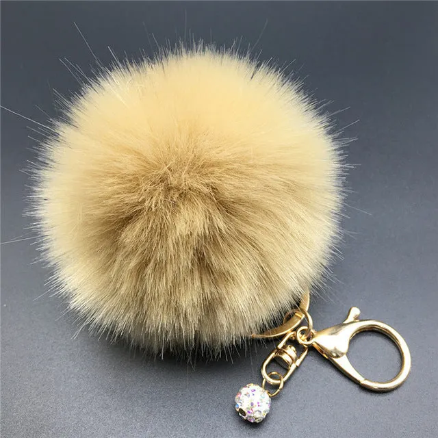 12 Colors 8cm Handbag Bunny Cute Bag Rhinestone Blank Fluffy Rabbit Fur Pom Pom Ball Keychain To Locate Keys Stylish Fashion