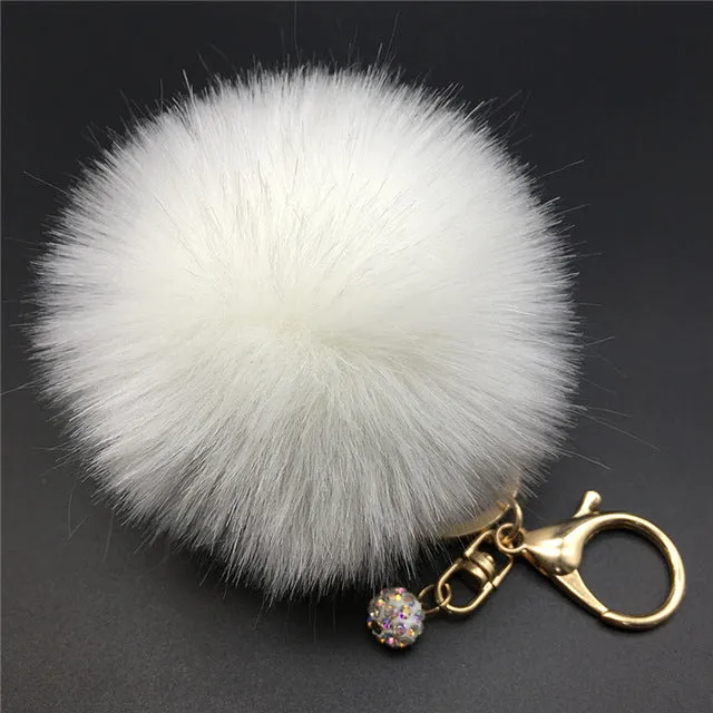 12 Colors 8cm Handbag Bunny Cute Bag Rhinestone Blank Fluffy Rabbit Fur Pom Pom Ball Keychain To Locate Keys Stylish Fashion