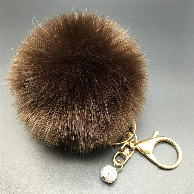 12 Colors 8cm Handbag Bunny Cute Bag Rhinestone Blank Fluffy Rabbit Fur Pom Pom Ball Keychain To Locate Keys Stylish Fashion