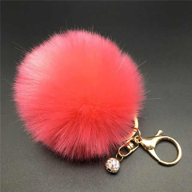 12 Colors 8cm Handbag Bunny Cute Bag Rhinestone Blank Fluffy Rabbit Fur Pom Pom Ball Keychain To Locate Keys Stylish Fashion