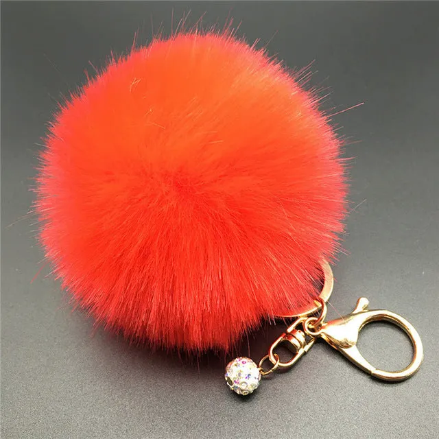 12 Colors 8cm Handbag Bunny Cute Bag Rhinestone Blank Fluffy Rabbit Fur Pom Pom Ball Keychain To Locate Keys Stylish Fashion