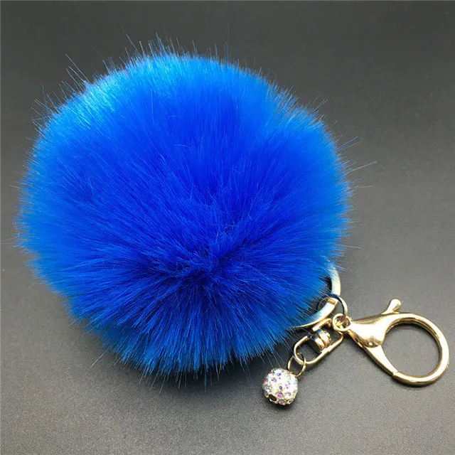 12 Colors 8cm Handbag Bunny Cute Bag Rhinestone Blank Fluffy Rabbit Fur Pom Pom Ball Keychain To Locate Keys Stylish Fashion