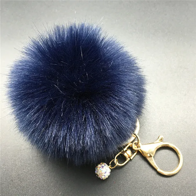 12 Colors 8cm Handbag Bunny Cute Bag Rhinestone Blank Fluffy Rabbit Fur Pom Pom Ball Keychain To Locate Keys Stylish Fashion