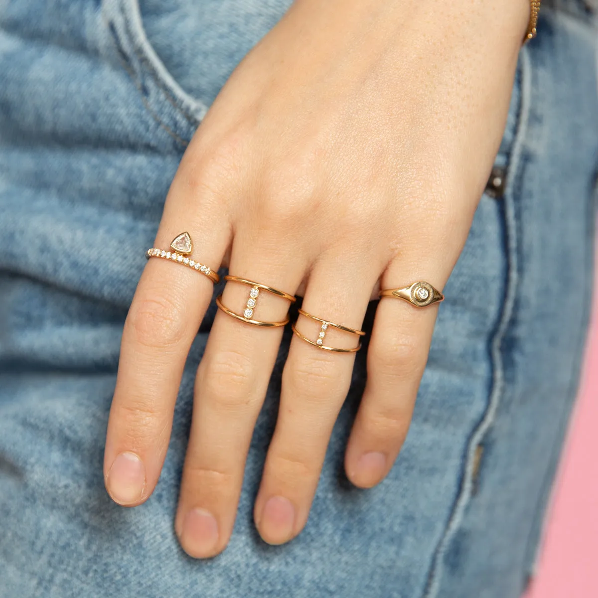 14k Diamond Bezel Round Signet Ring