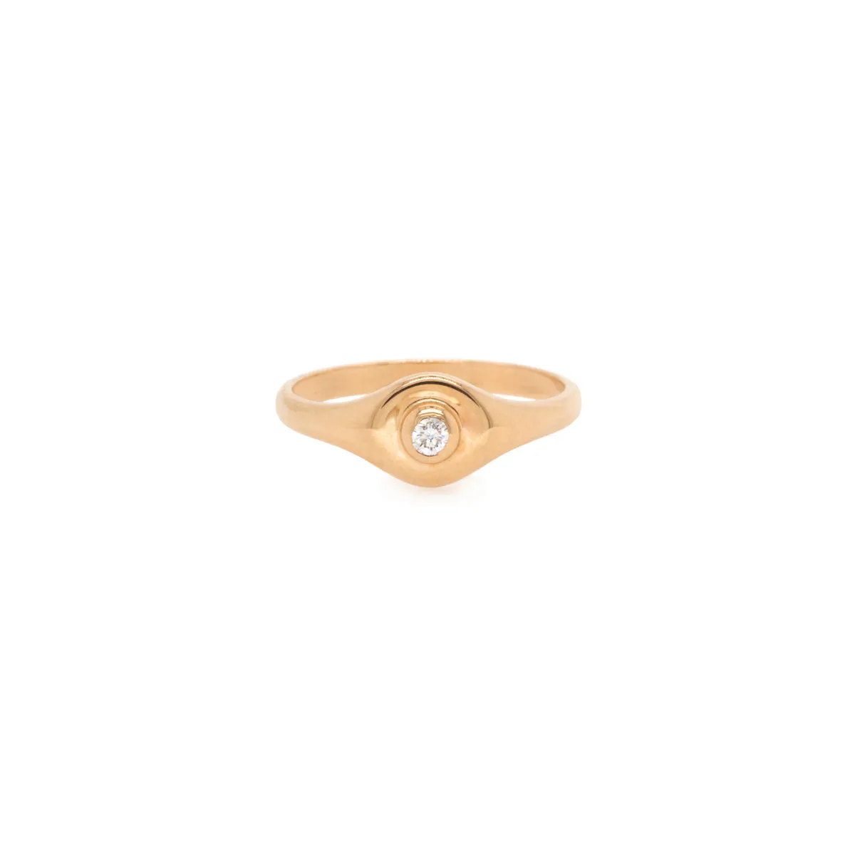 14k Diamond Bezel Round Signet Ring