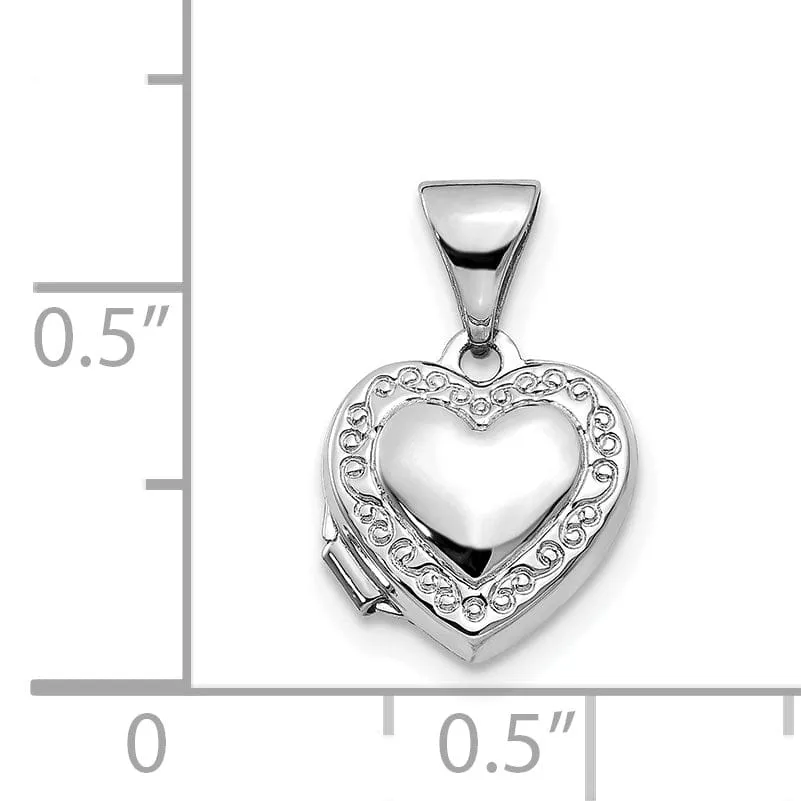 14k White Gold Heart-Shaped Scrolled Locket