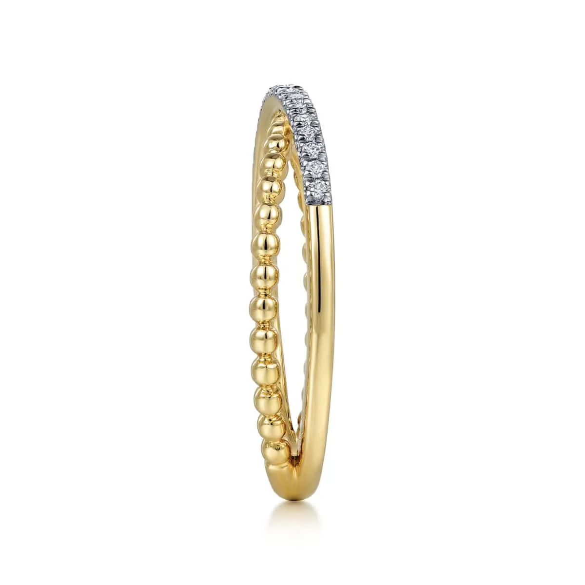 14K Yellow Gold Beaded Pavé Diamond Criss Cross Ring - LR51463Y45JJ