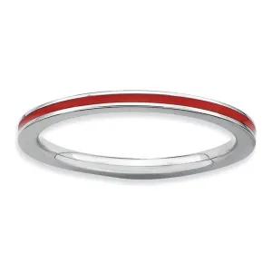 1.5mm Sterling Silver Stackable Red Enameled Band