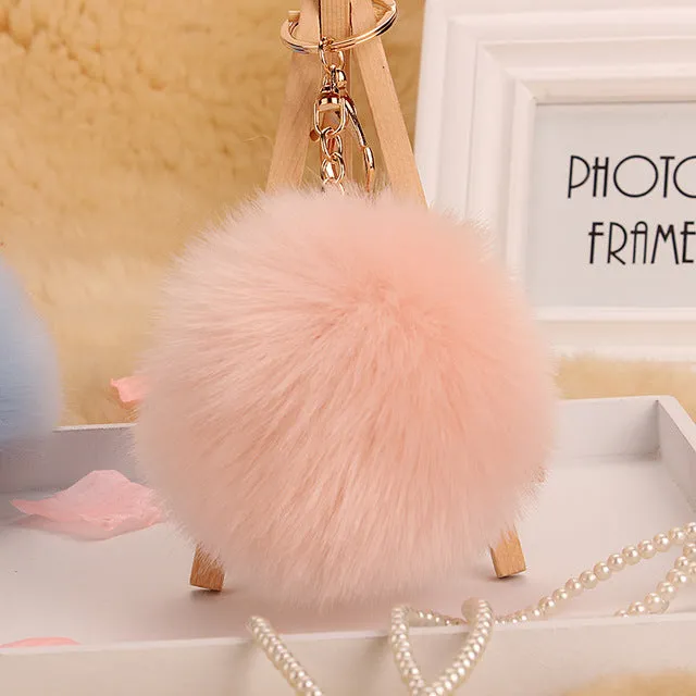 18 color trinket Keychain pompons keychains fake fur Keychain pompom pumpon chik Keychain furllaveros pompom llaveros mujer 1pcs