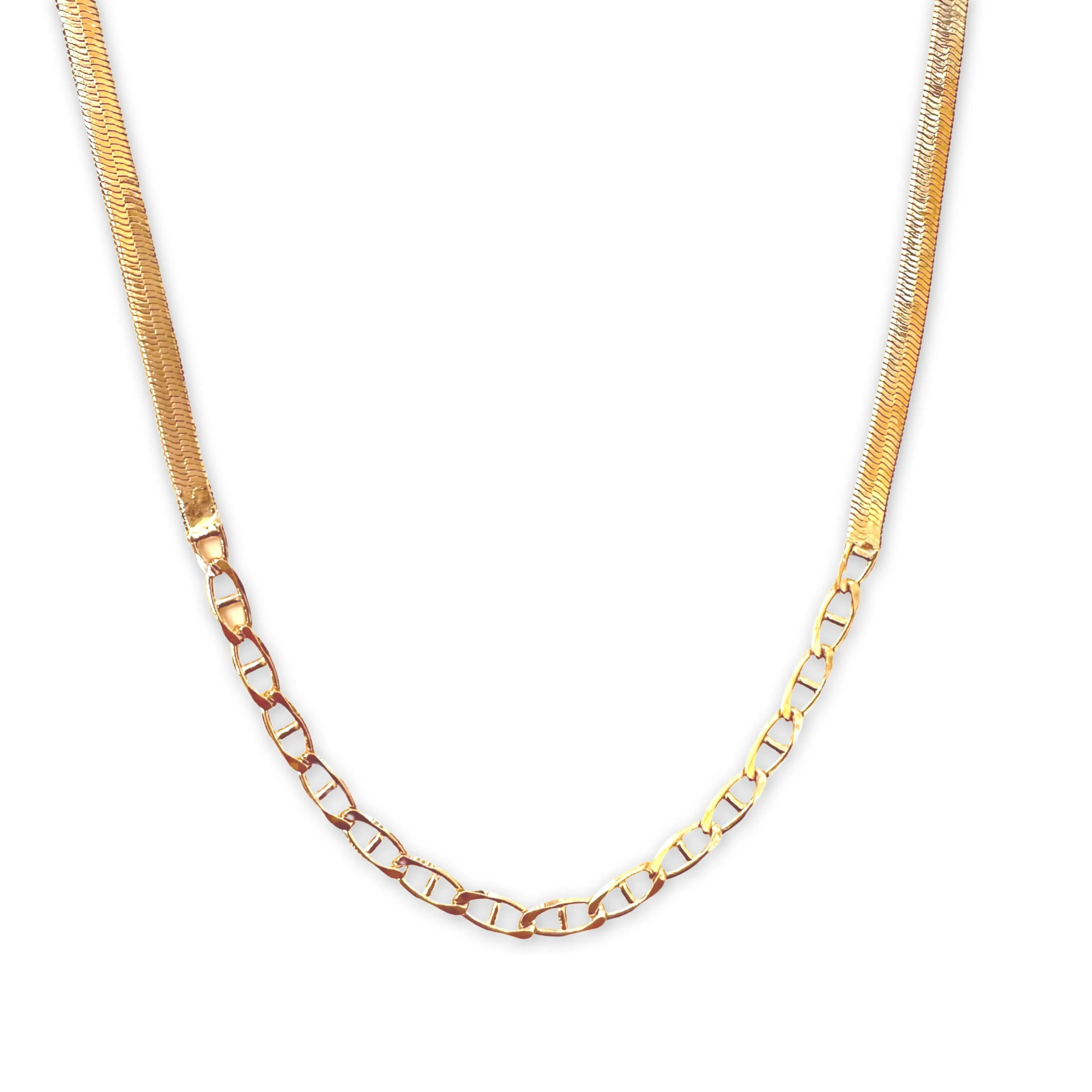 18K Gold Filled Mixed Herringbone 4mm Chain Necklace