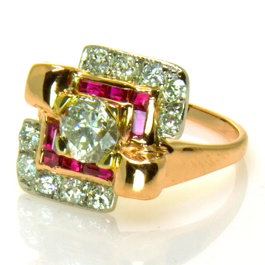 1940s Retro Diamond & Ruby Ring