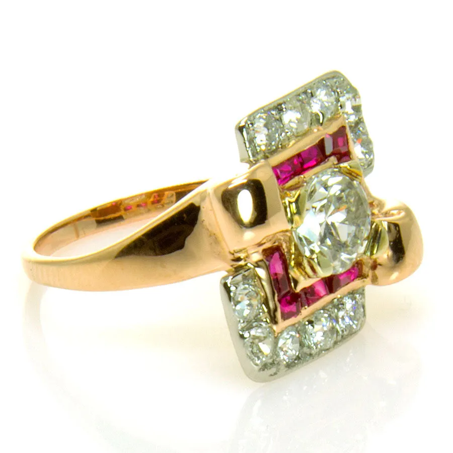 1940s Retro Diamond & Ruby Ring