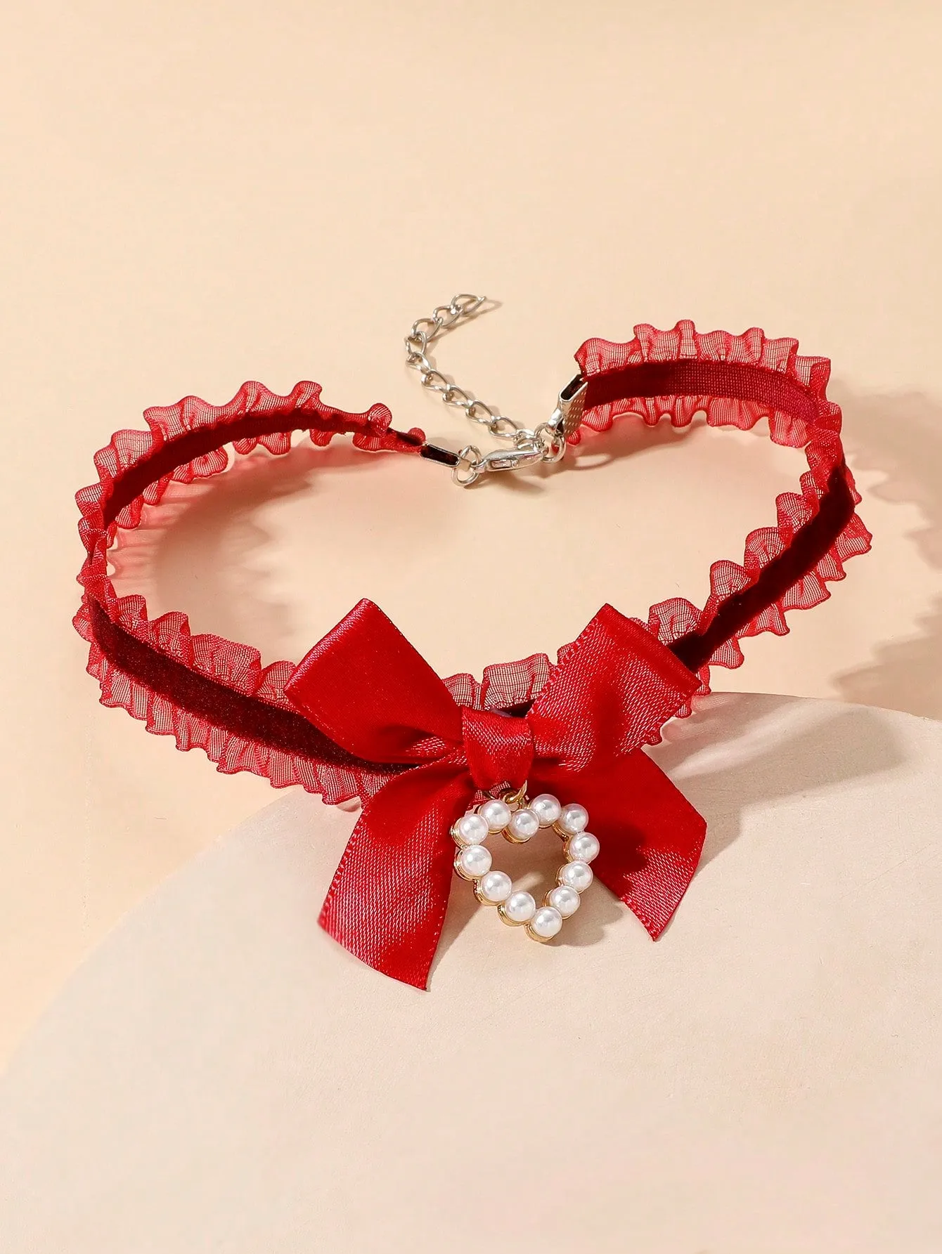 1pc Ladies Chiffon Heart & Bowknot Choker Statement Necklace Modern Necklace