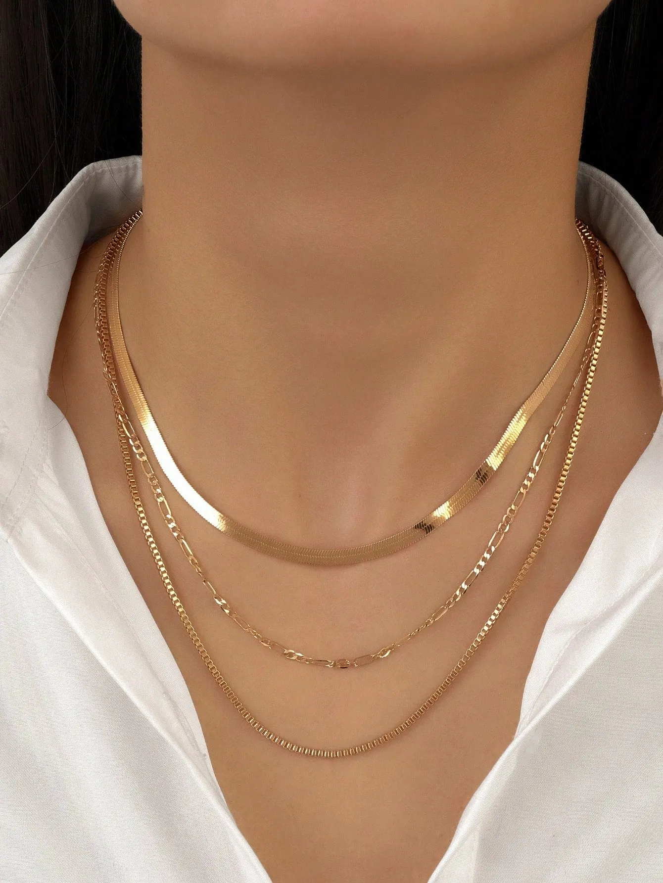 1pc Three Layers Simple Snake Chain Choker Statement Necklace Modern Necklace