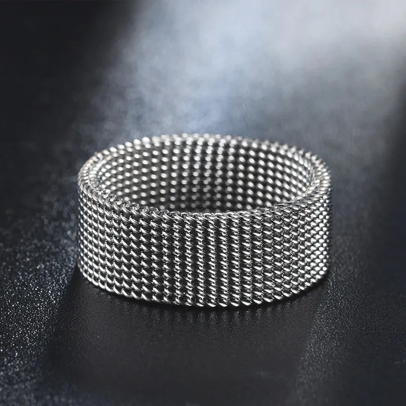 2023 New 8mm Wide Stainless Steel Rings Titanium Couple Rings Deformable Mesh Accessories for Women Men Jewelry Wedding Gift