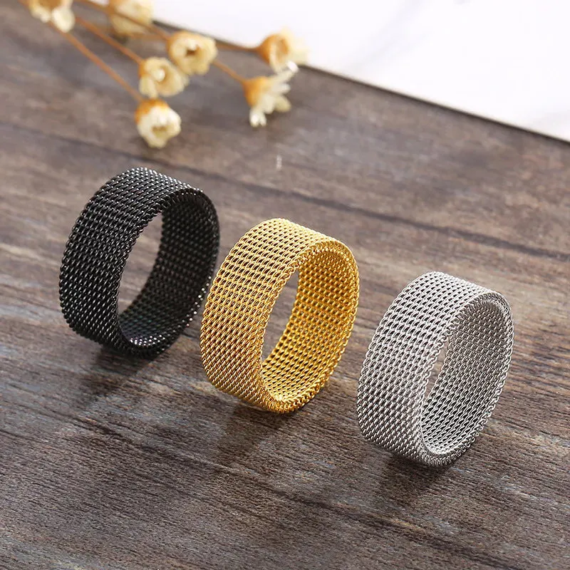 2023 New 8mm Wide Stainless Steel Rings Titanium Couple Rings Deformable Mesh Accessories for Women Men Jewelry Wedding Gift