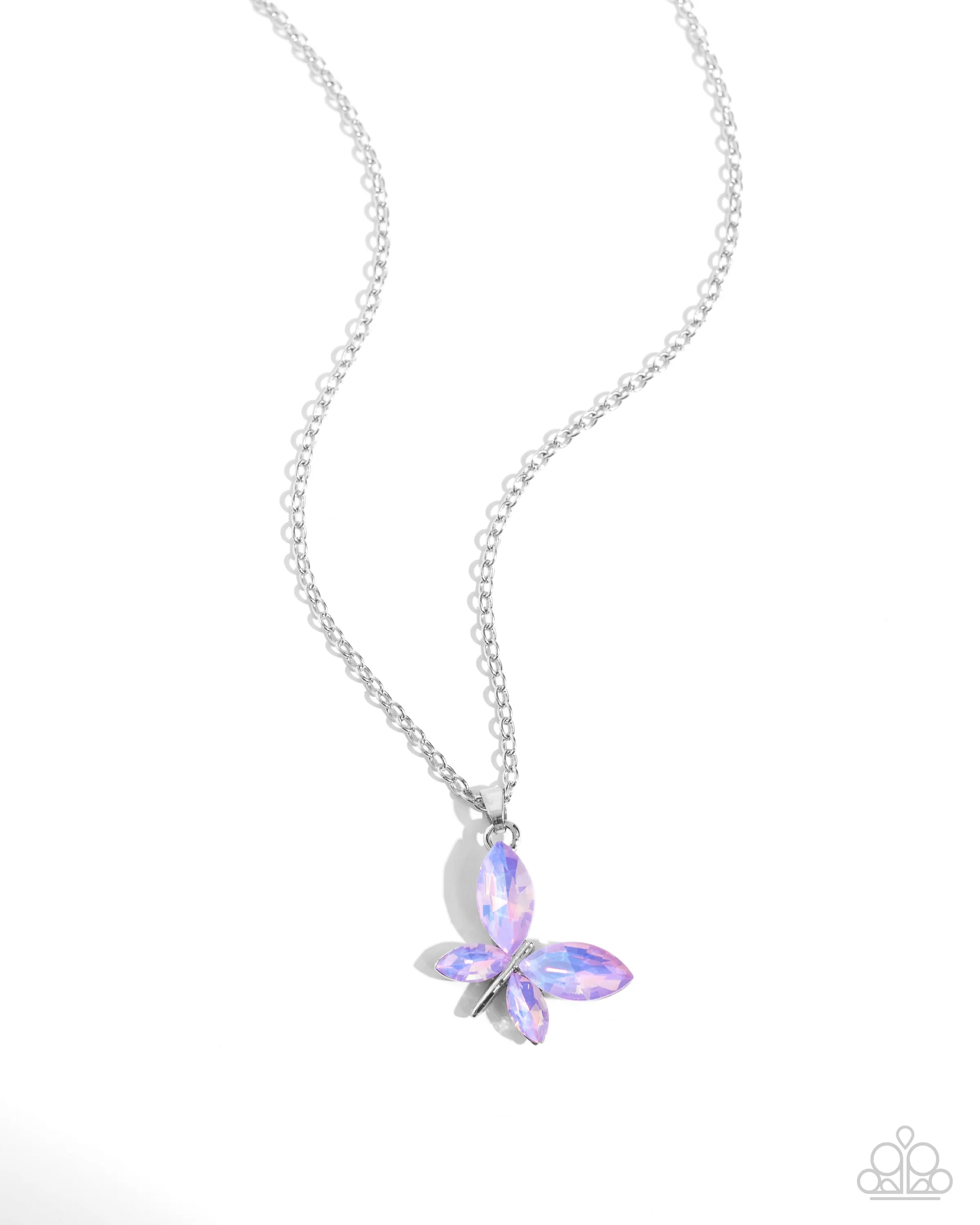 Aerial Aria - Purple - Opalescent Marquise-Cut Gem Butterfly Pendant Paparazzi Short Necklace