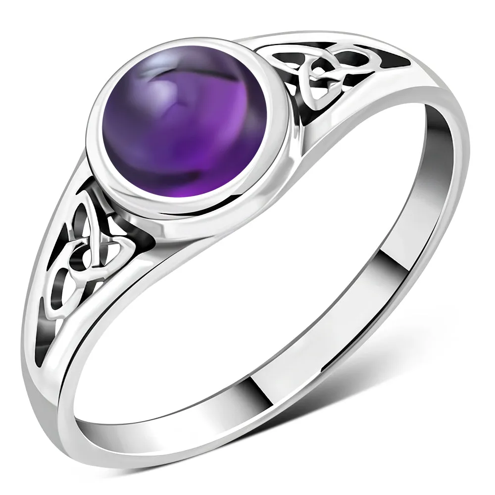 Amethyst Stone Trinity Knot Silver Ring