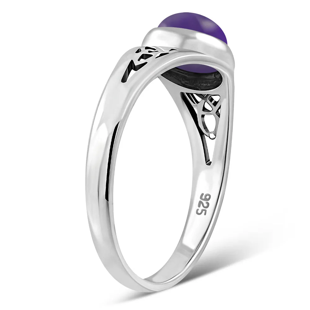 Amethyst Stone Trinity Knot Silver Ring