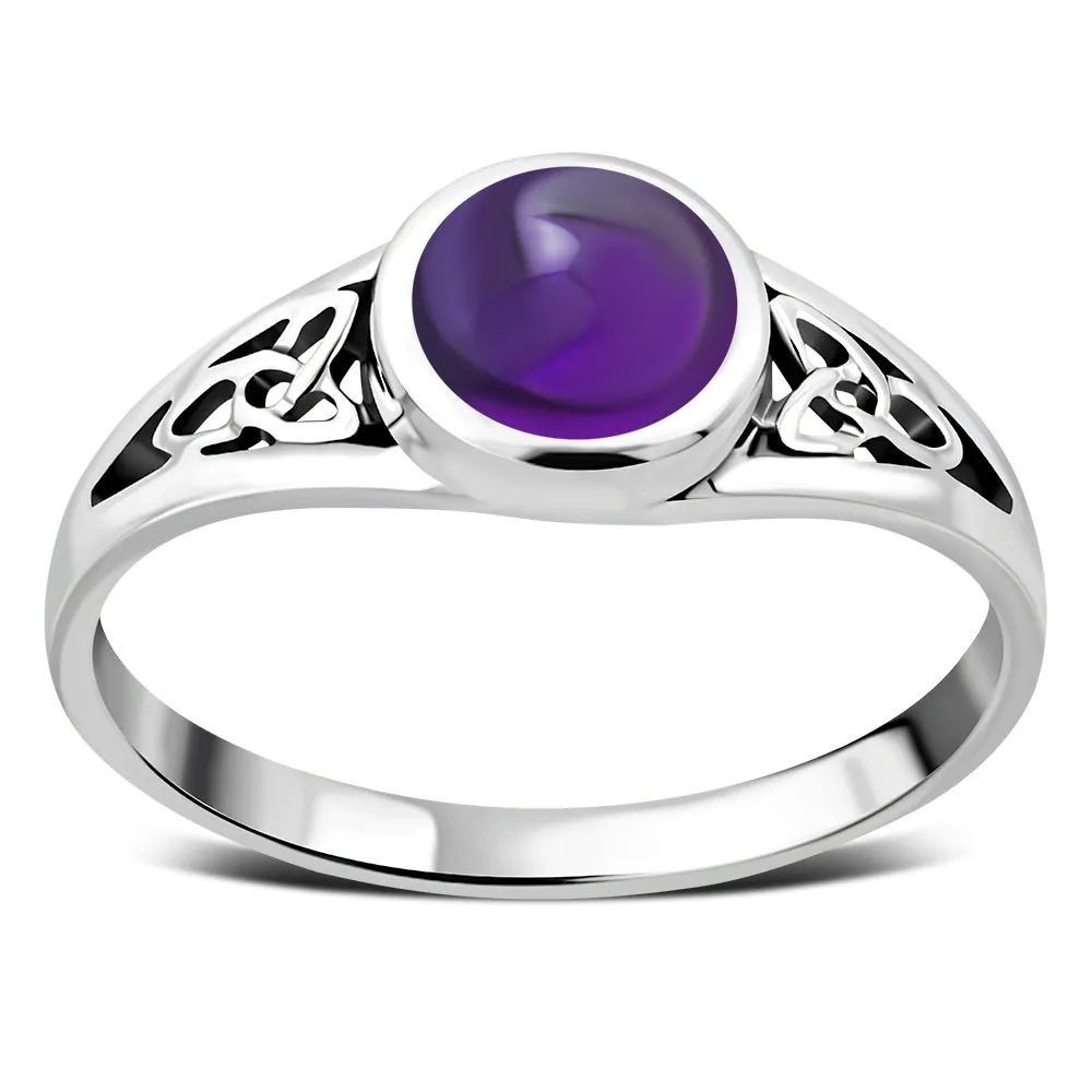 Amethyst Stone Trinity Knot Silver Ring