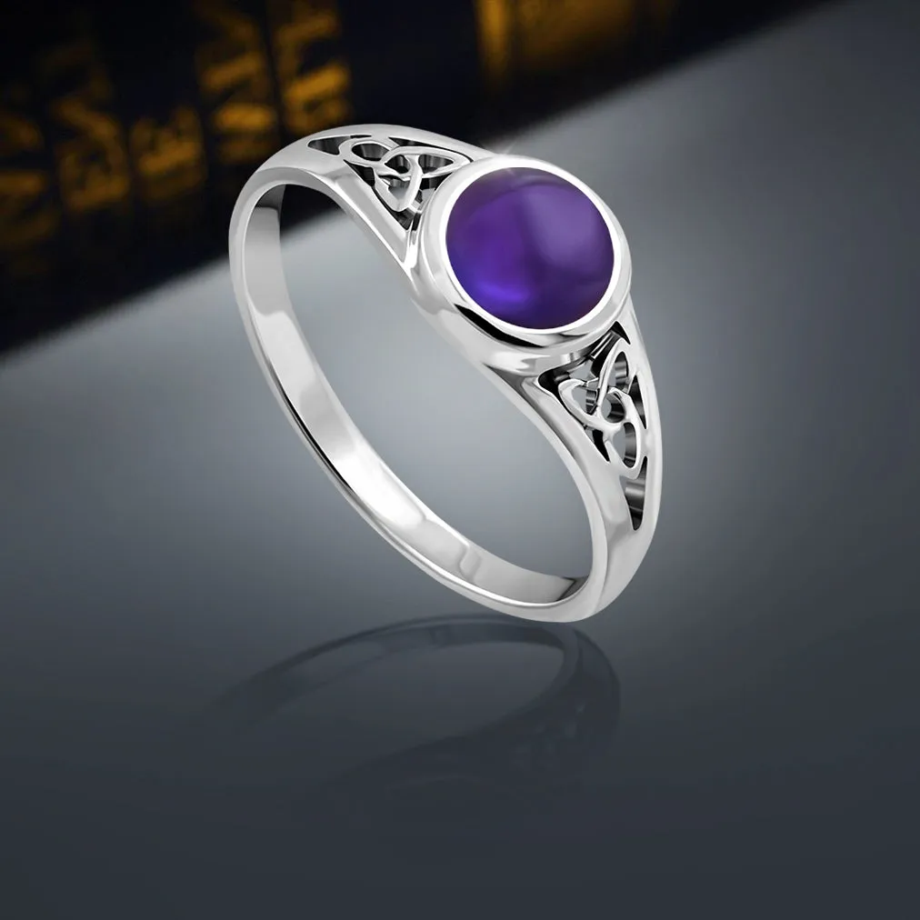 Amethyst Stone Trinity Knot Silver Ring