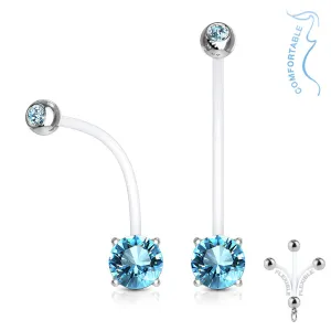 Aqua Jeweled Prong Set Pregnancy Belly Ring