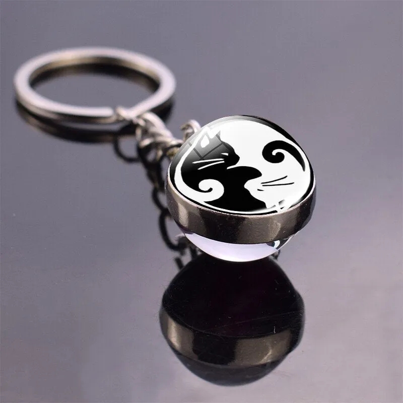 Black and White Symbols Key Chain Jewelry Life Tree Glass Ball Pendant Keychains