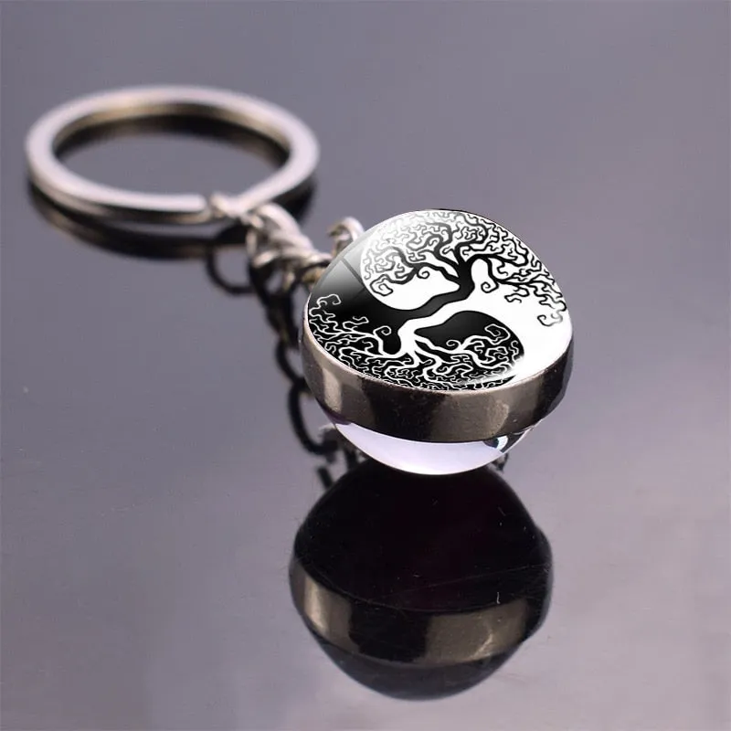 Black and White Symbols Key Chain Jewelry Life Tree Glass Ball Pendant Keychains