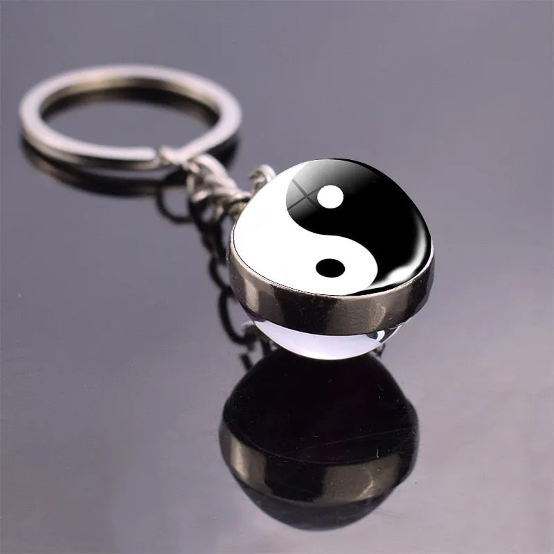 Black and White Symbols Key Chain Jewelry Life Tree Glass Ball Pendant Keychains