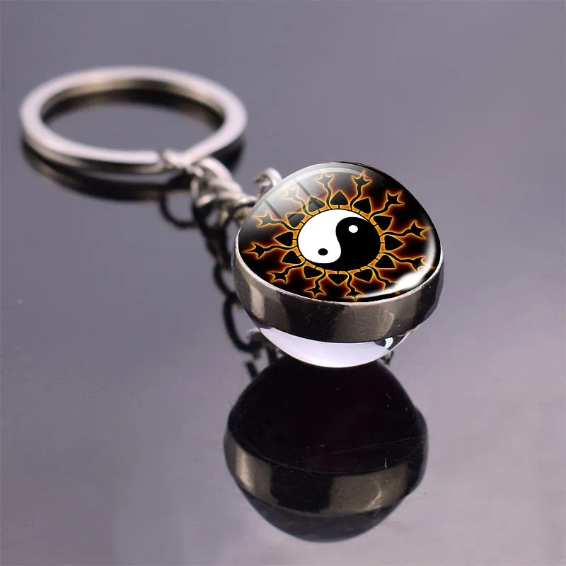 Black and White Symbols Key Chain Jewelry Life Tree Glass Ball Pendant Keychains