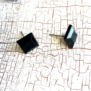 Black Faceted Flat Square Stud Earrings