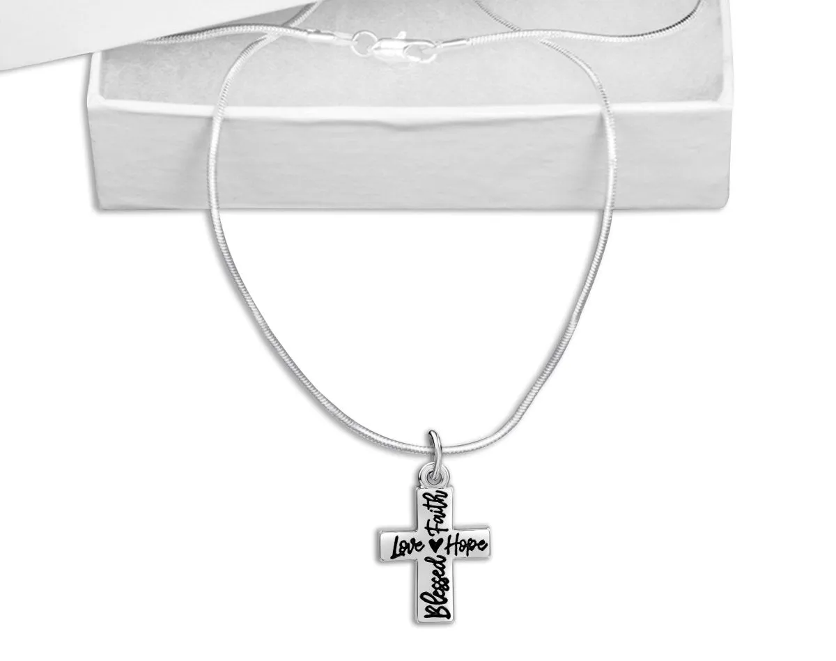 Blessed, Hope, Faith, and Love Cross Necklaces