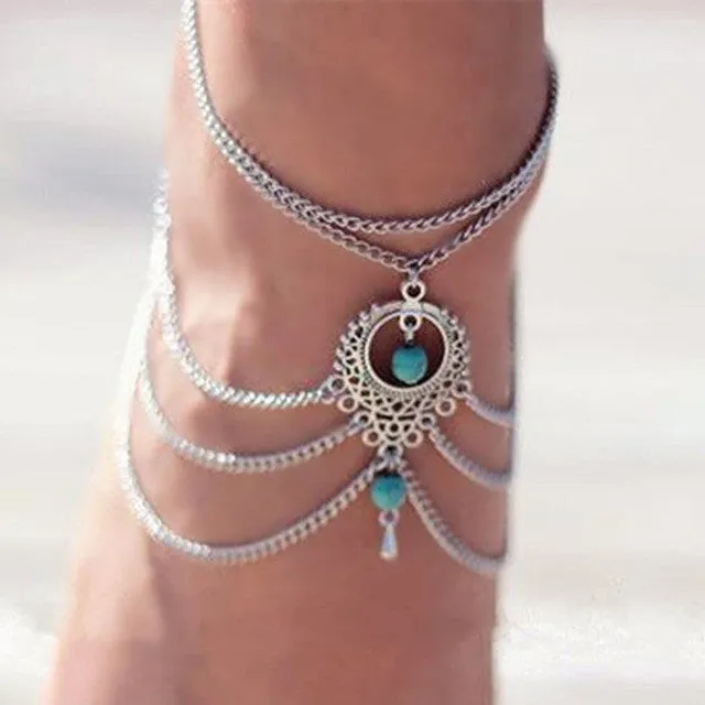 Bohemian Style Beaded Chain Anklet, Barefoot Sandals Set