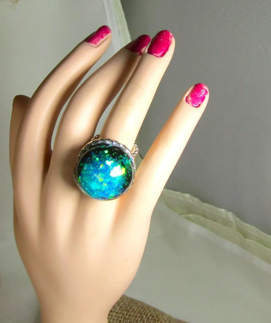 Bold Blue Green Fashion Adjustable Ring