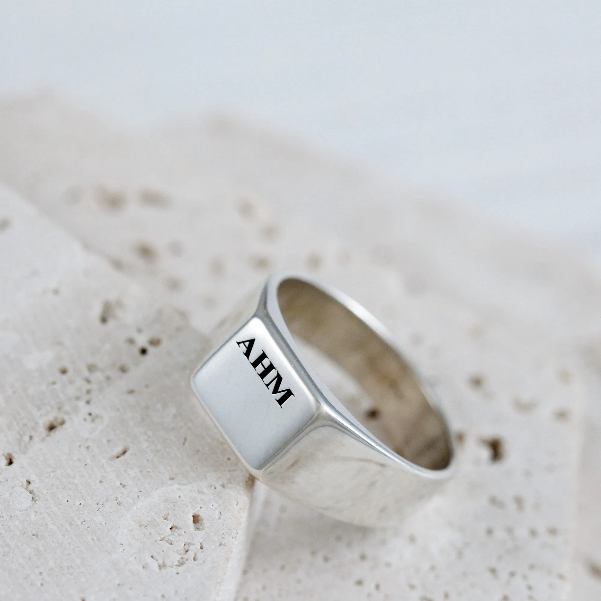 Bold Initial Personalised Square Silver Signet Ring