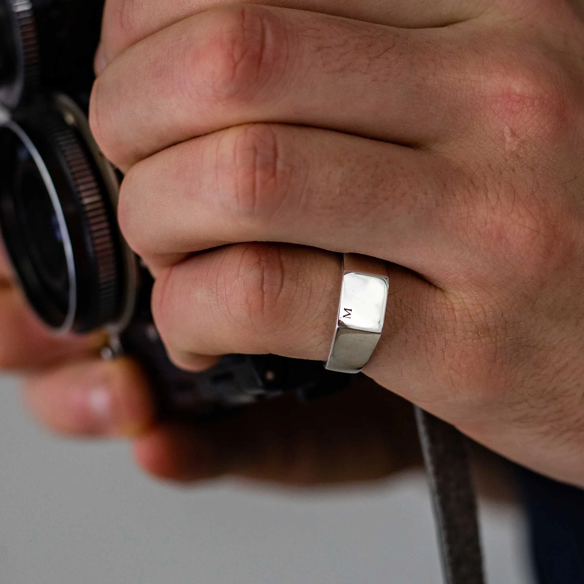 Bold Initial Personalised Square Silver Signet Ring