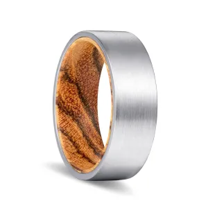 CANOLI | Bocote Wood, Silver Tungsten Ring, Brushed, Flat