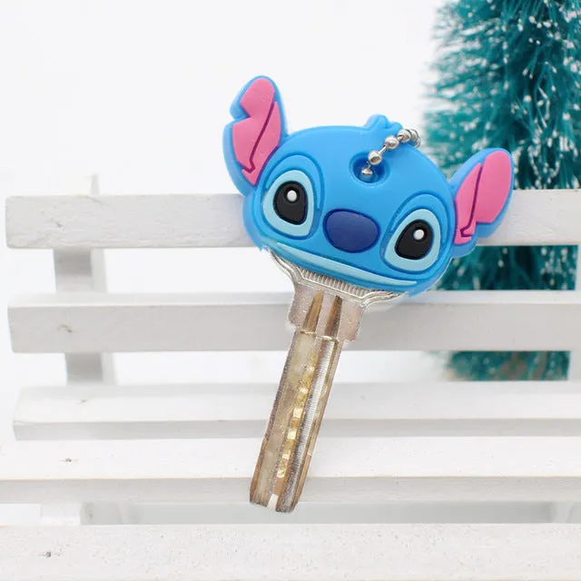 Cartoon Anime Minion Cute Owl Key Cover mickey stitch Bear Keychain Silicone Hello Kitty porte clef cat cap minne key protection