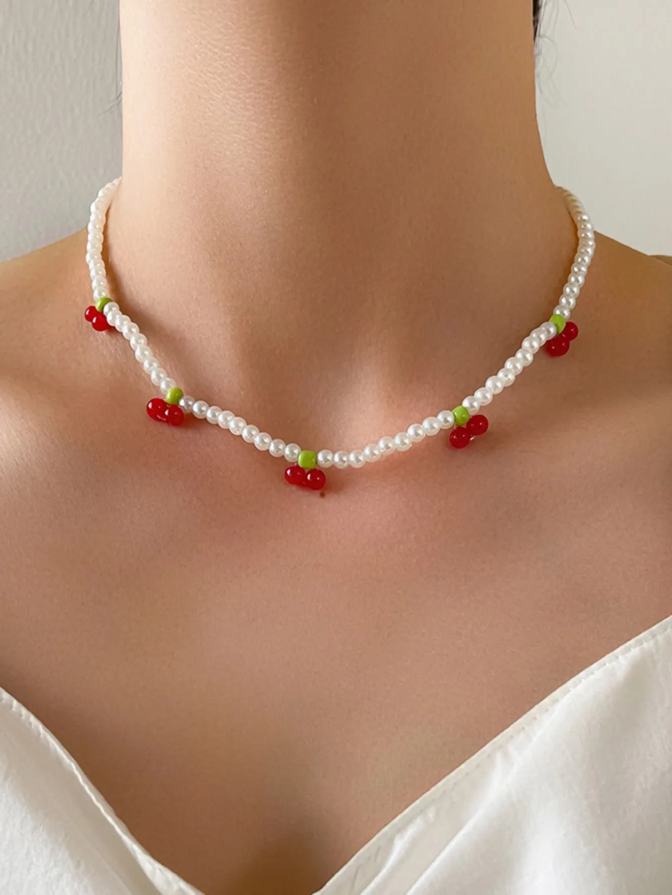 Cherry Decor Beaded Necklace Statement Necklace Modern Necklace Creative Jewelry