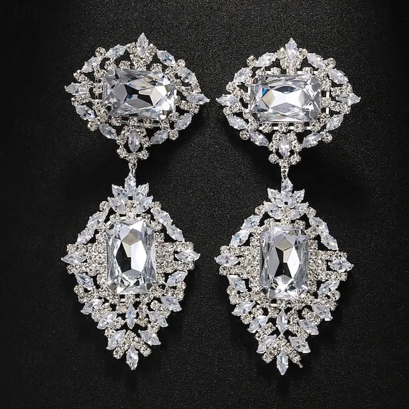 Chic Geometric Stud Earrings with Imitation Diamonds - Perfect for Weddings and Parties