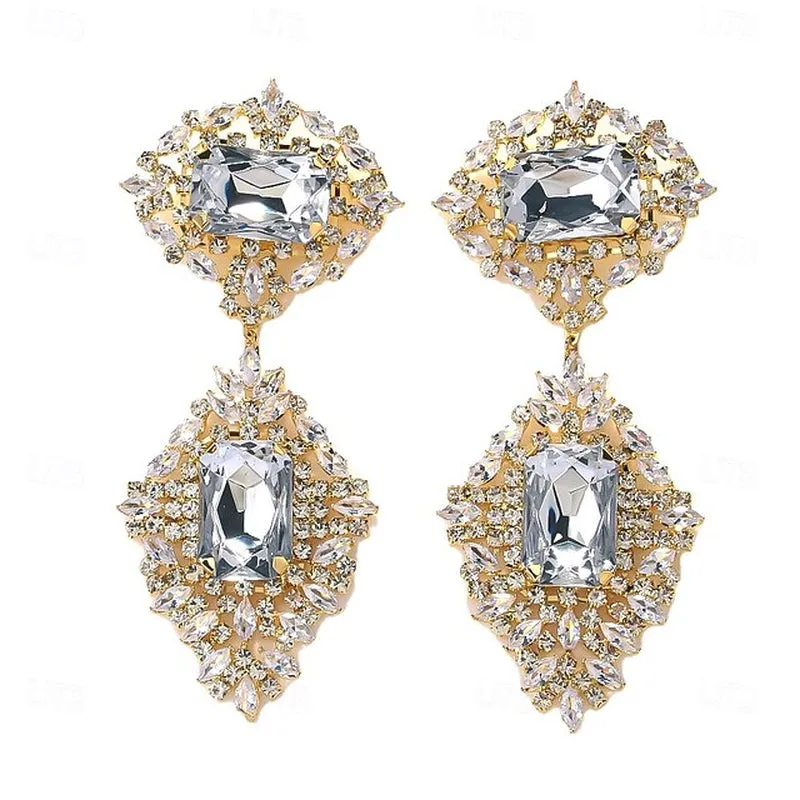 Chic Geometric Stud Earrings with Imitation Diamonds - Perfect for Weddings and Parties