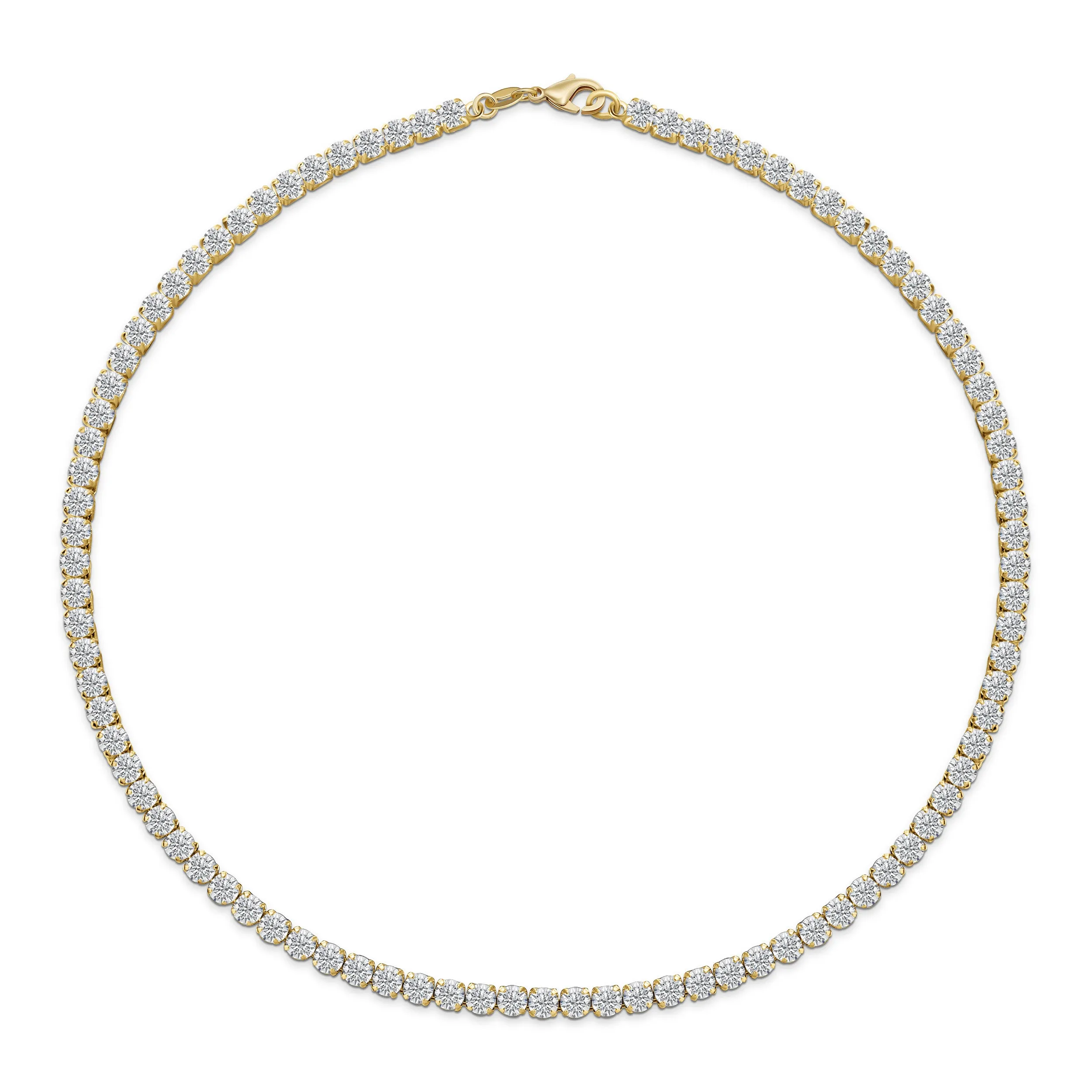 Classic Bridal Collar Necklace with CZ Round Prong Set 14K Gold Plated 16 Inch