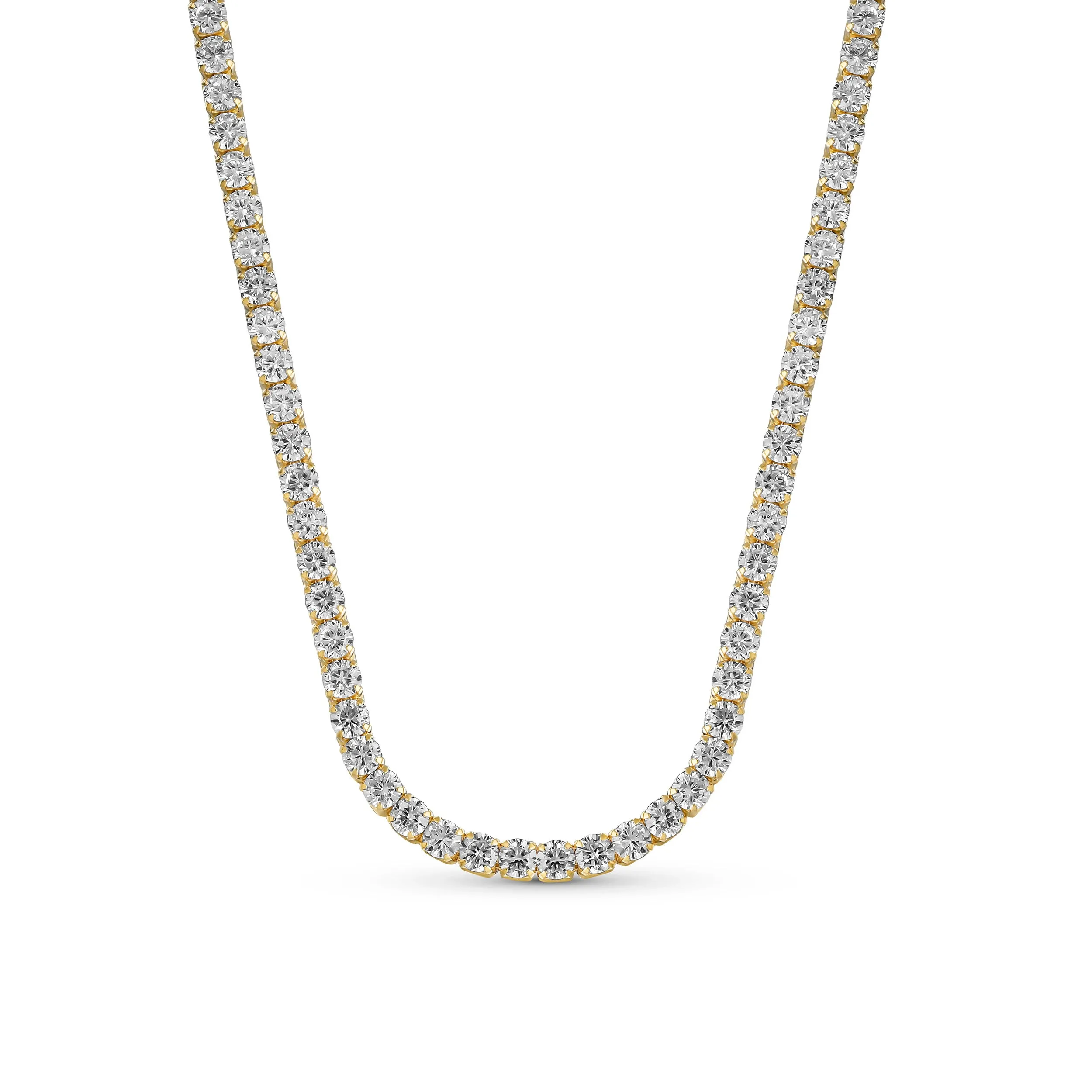 Classic Bridal Collar Necklace with CZ Round Prong Set 14K Gold Plated 16 Inch