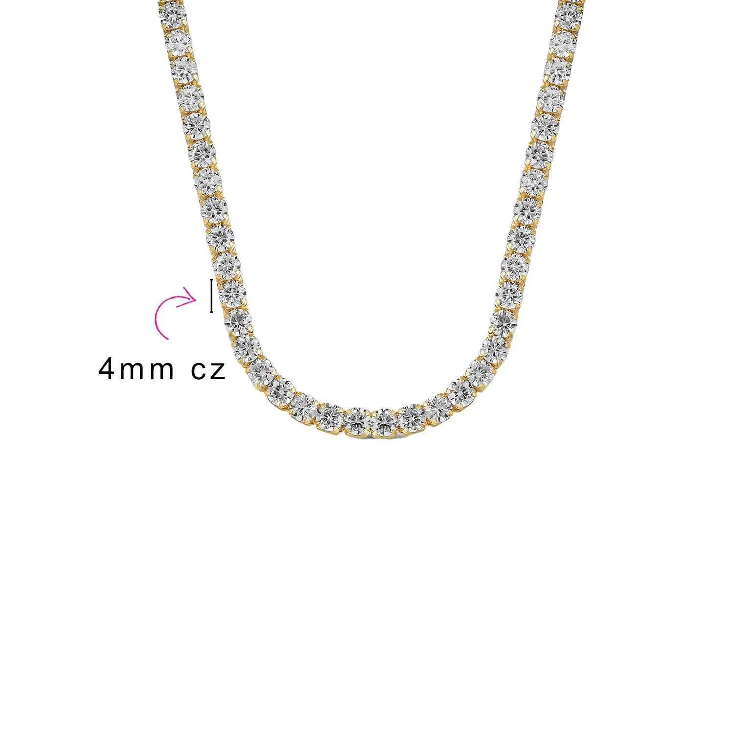 Classic Bridal Collar Necklace with CZ Round Prong Set 14K Gold Plated 16 Inch