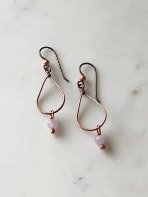 Copper and amethyst small teardrop earrings